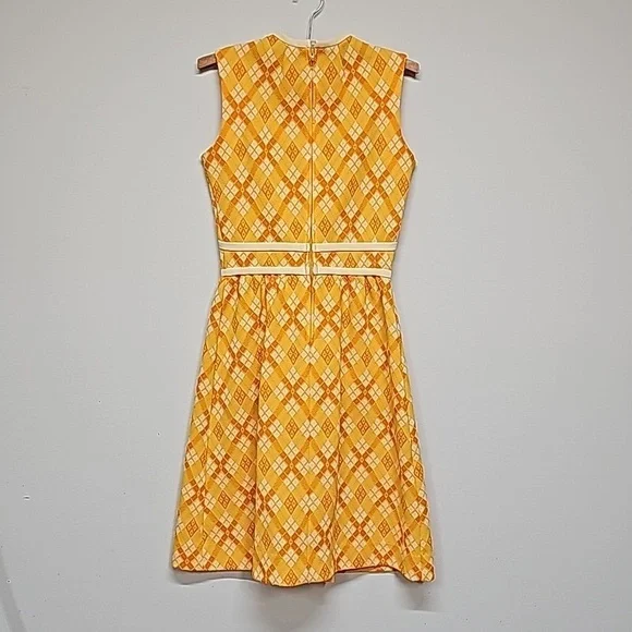 Patty Woodard Vtg 70's argyle dress, yellow orange white, SL, fitted, A-line - Picture 4 of 10